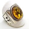 Sterling Silver Oval Natural Amber Ring - Chunky Ring with Ornate Design