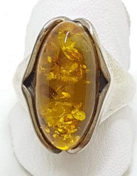 Sterling Silver Oval Natural Amber Ring