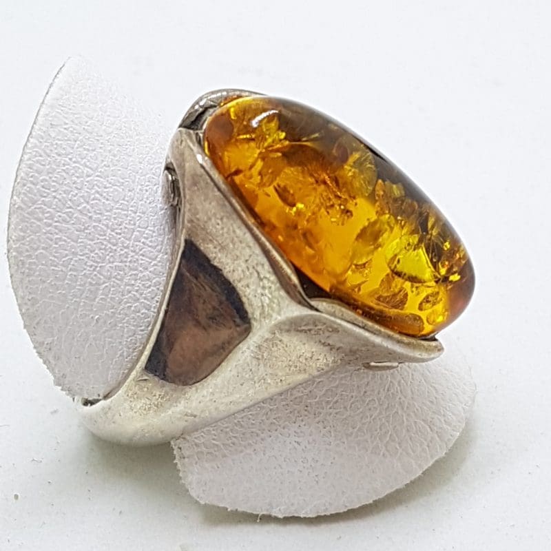 Sterling Silver Oval Natural Amber Ring