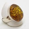 Sterling Silver Large Round Natural Amber Ring
