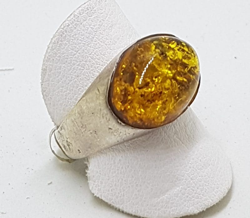 Sterling Silver Oval Natural Amber Ring