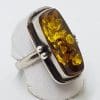 Sterling Silver Rectangular Natural Amber Ring