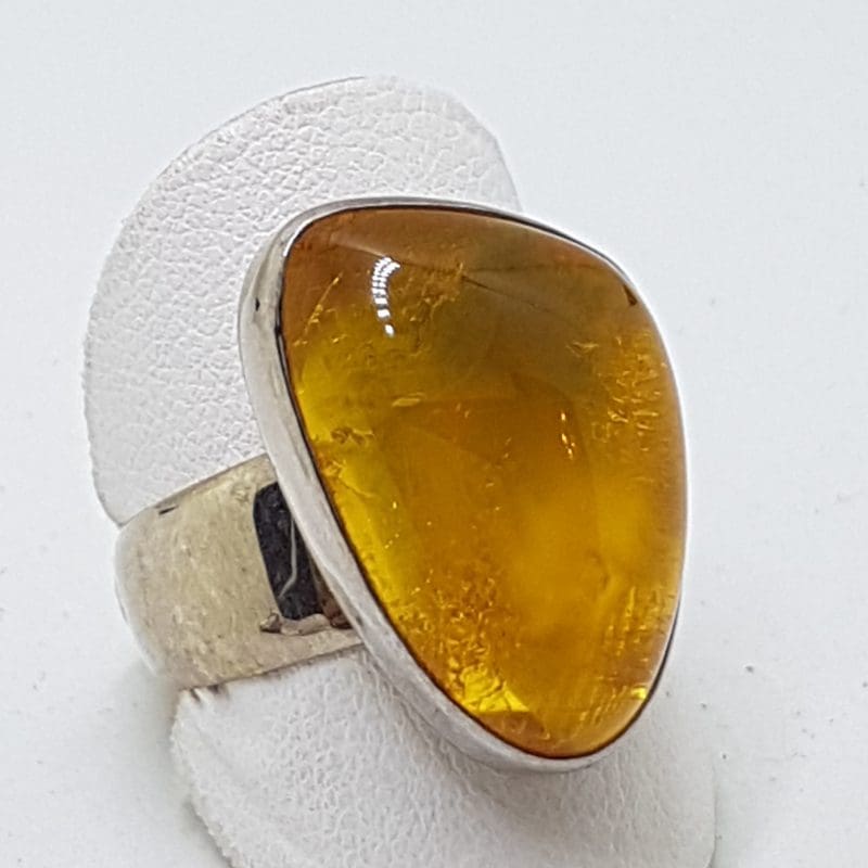 Sterling Silver Chunky Natural Amber Ring