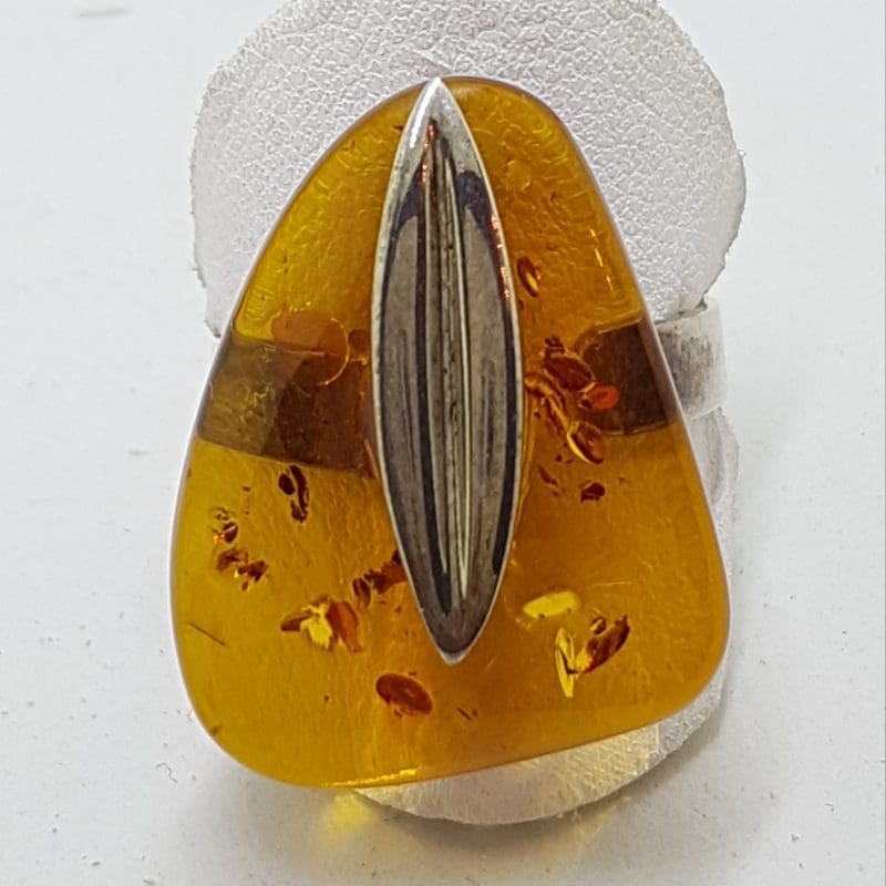 Sterling Silver Chunky Natural Amber Ring