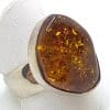 Sterling Silver Large Natural Amber Ring with Wide Band