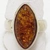 Sterling Silver Marquis Shape Natural Amber Ring