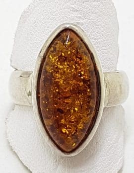 Sterling Silver Marquis Shape Natural Amber Ring