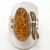 Sterling Silver Natural Amber Ring - Wide with " Bow " Design