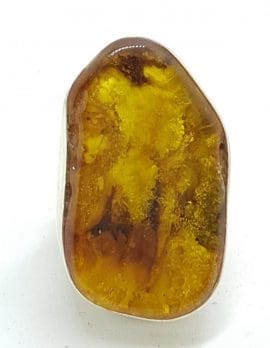 Sterling Silver Very Large Chunky Natural Amber Ring