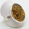 Sterling Silver Oval Natural Amber Ring - Expandable