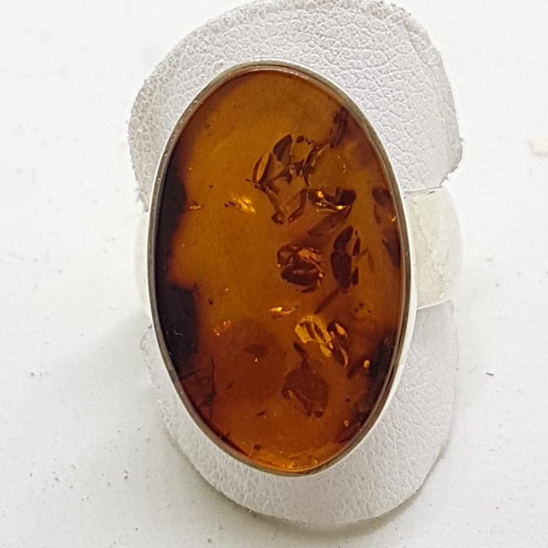 20200417_121034 Sterling Silver Large Oval Flat Natural Amber Ring - Wide Band
