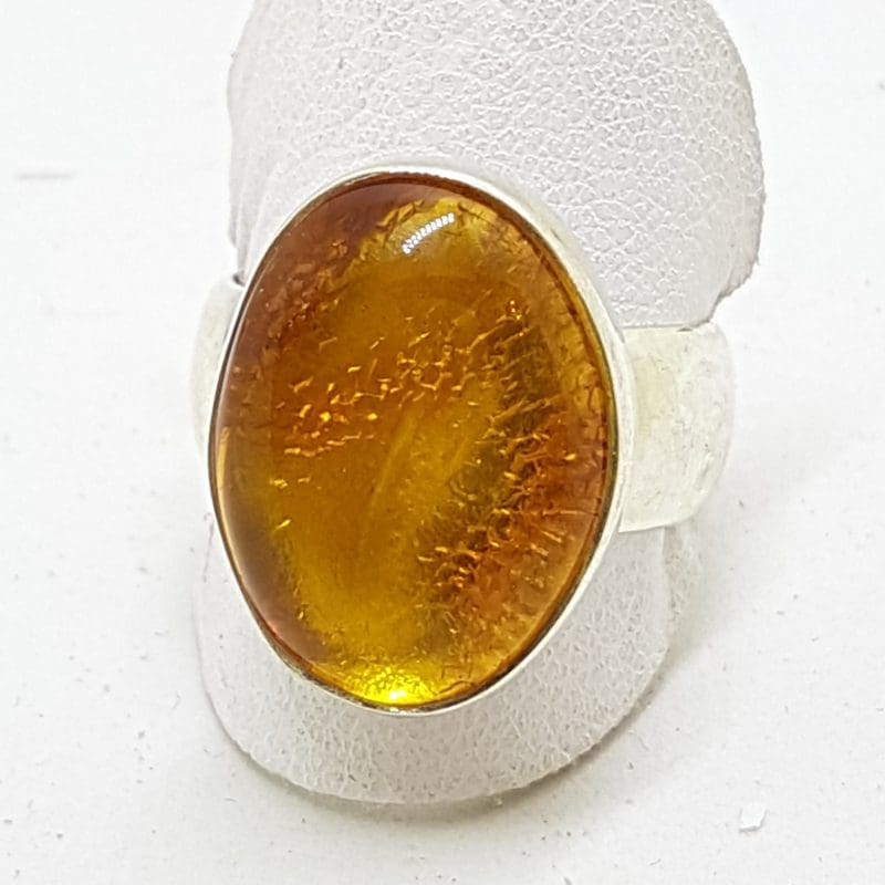 20200417_121103 Sterling Silver Oval Natural Amber Ring - Wide Band
