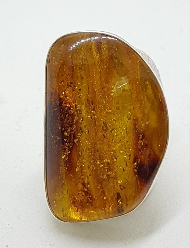 Sterling Silver Very Large Natural Amber Ring