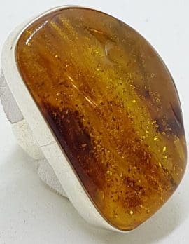 Sterling Silver Very Large Natural Amber Ring