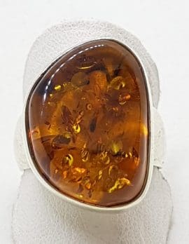 Sterling Silver Largel Natural Amber Ring