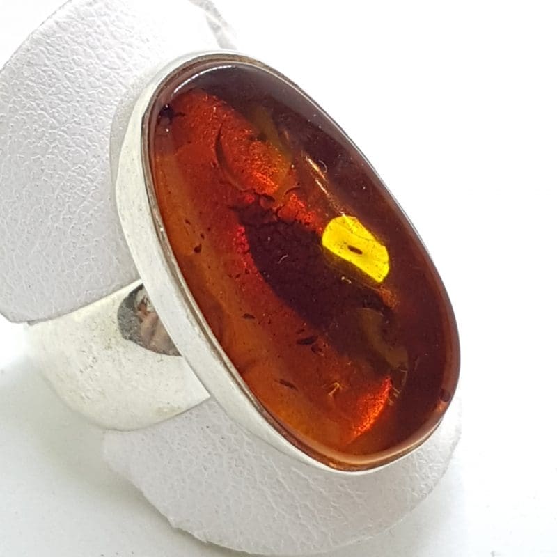 20200417_121627 Sterling Silver Large Natural Amber on Wide Band Ring