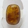 Sterling Silver Large Natural Amber on Wide Band Ring