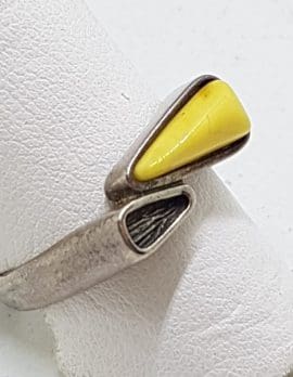 Sterling Silver Triangle Butter Amber Ring