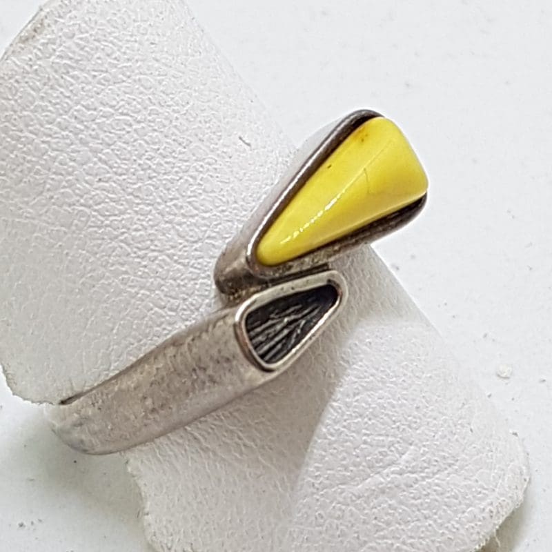Sterling Silver Triangle Butter Amber Ring