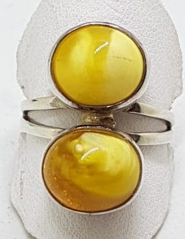 Sterling Silver 2 x Oval Butter Amber Ring