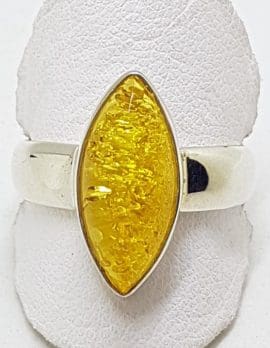 Sterling Silver Natural Butter Amber Ring - Marquis Shape