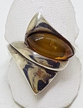 Sterling Silver Unusual Shape Amber Ring