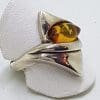 Sterling Silver Unusual Shape Amber Ring