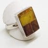 Sterling Silver Multi-colour Natural Amber Rectangular Mosaic Ring