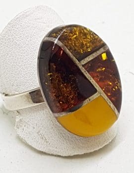 Sterling Silver Multi-colour Natural Amber Oval Ring