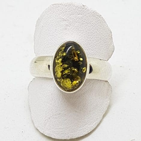 Sterling Silver Green Amber Ring - Oval