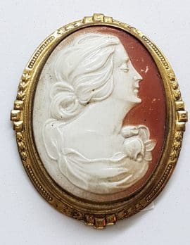 Gold Plated Large Oval Cameo Brooch