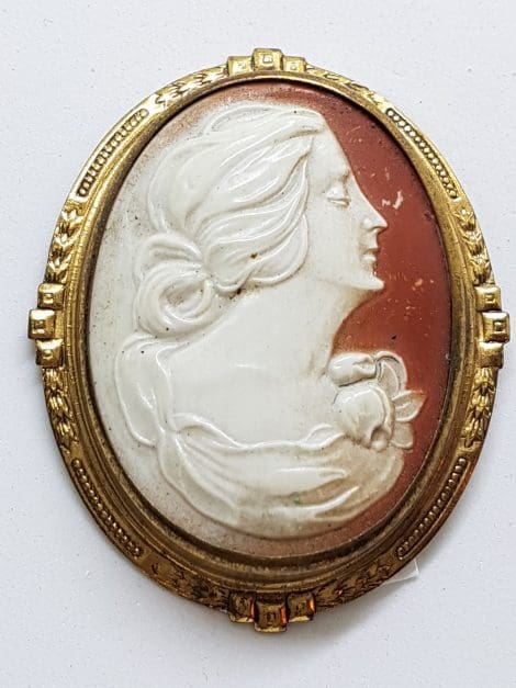 Gold Plated Large Oval Cameo Brooch