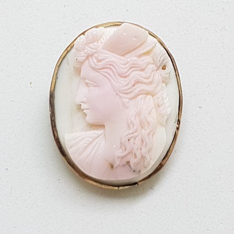 Gold Plated Oval Pink Cameo Brooch