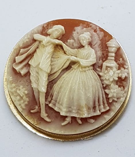 Gold Plated Large Round Couple Cameo Brooch