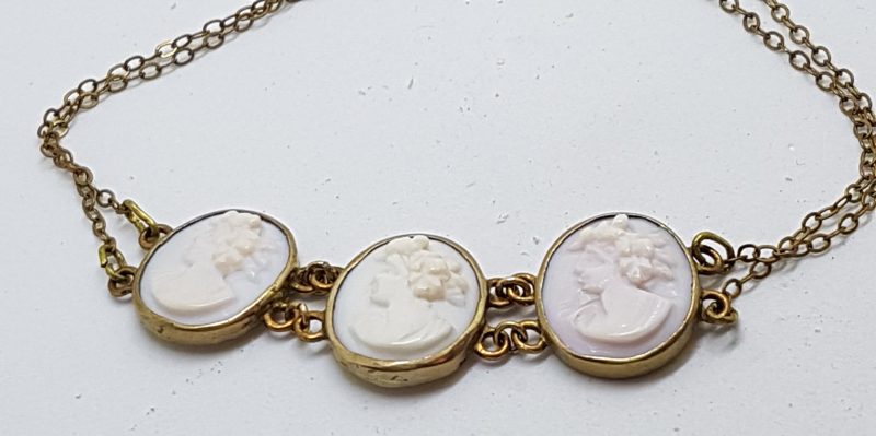 Gold Lined Pink Shell Lady Cameo Bracelet