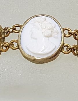 Gold Lined Pink Shell Lady Cameo Bracelet