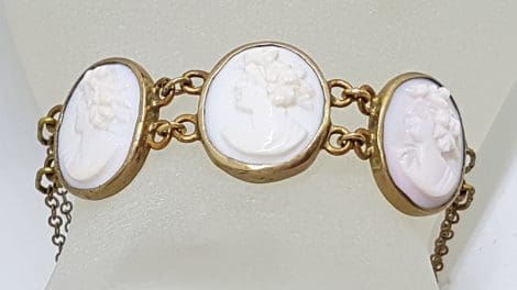 Gold Lined Pink Shell Lady Cameo Bracelet