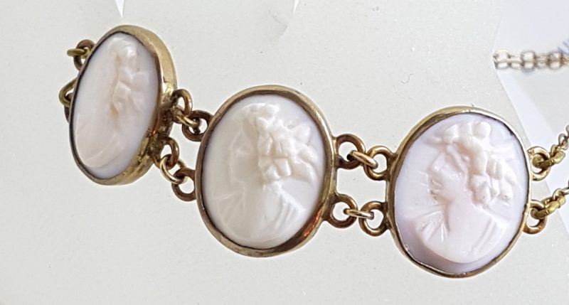 Gold Lined Pink Shell Lady Cameo Bracelet