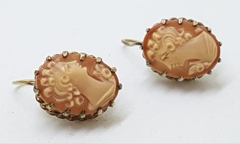 Gold Lined Shell Lady Cameo Screw-On Earrings