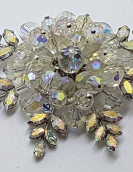 Silver Plated Large Crystal and Aurora Borealis Rhinestone Cluster Brooch