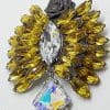 Plated Very Large Clear & Yellow Rhinestone Cluster Brooch