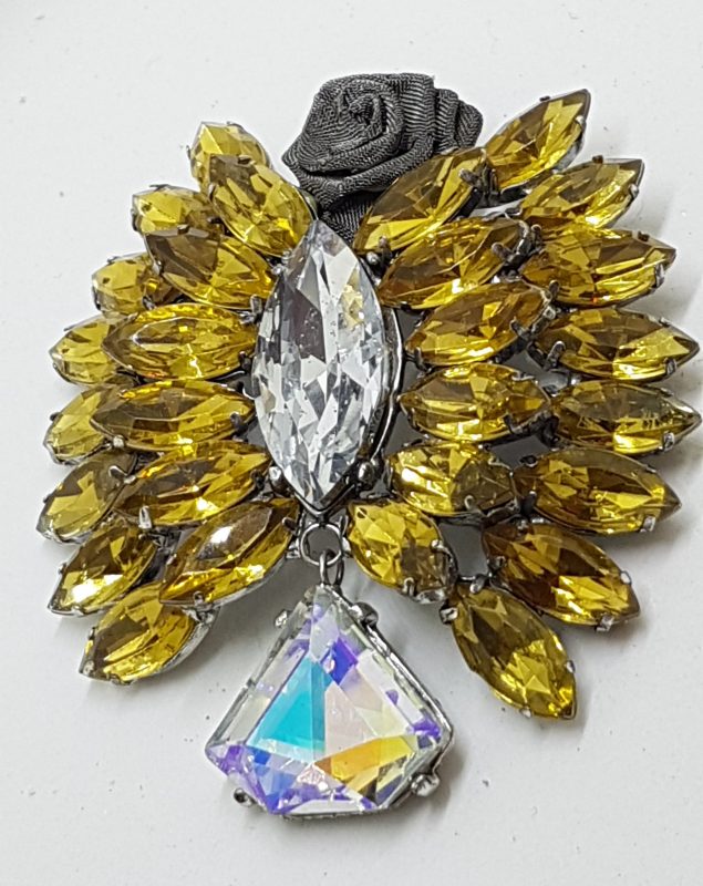 20200420_181413 Plated Very Large Clear & Yellow Rhinestone Cluster Brooch