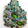 Gold Plated Very Large Blue and Green Cluster Brooch