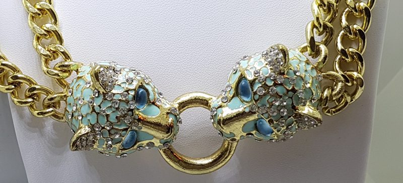 Gold Plated Panther Heads Large Necklace