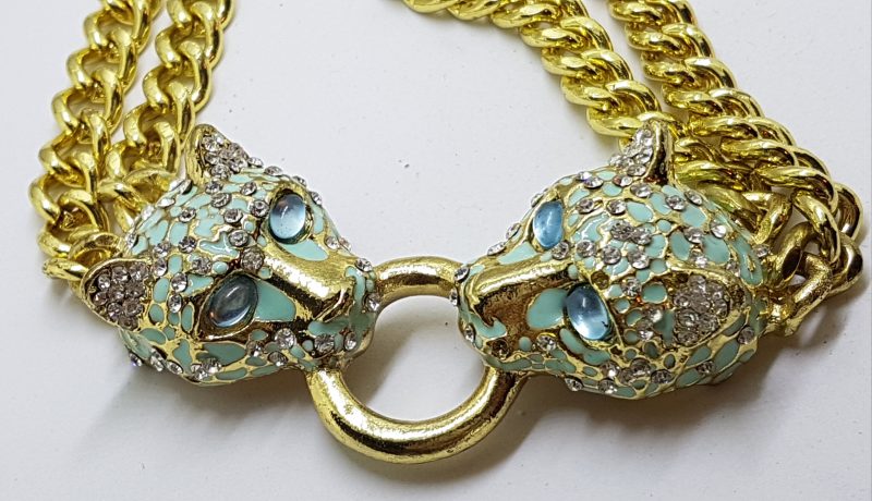 Gold Plated Panther Heads Large Necklace