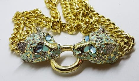 Gold Plated Panther Heads Large Necklace