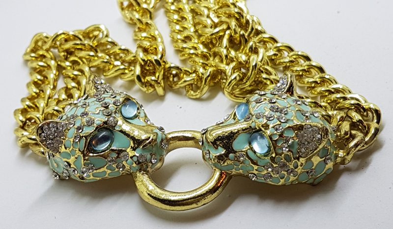 Gold Plated Panther Heads Large Necklace