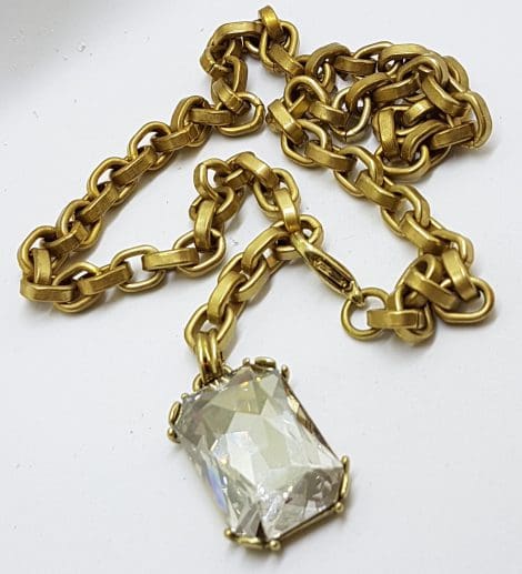 Gold Plated with Clear Rectangular Pendant Necklace