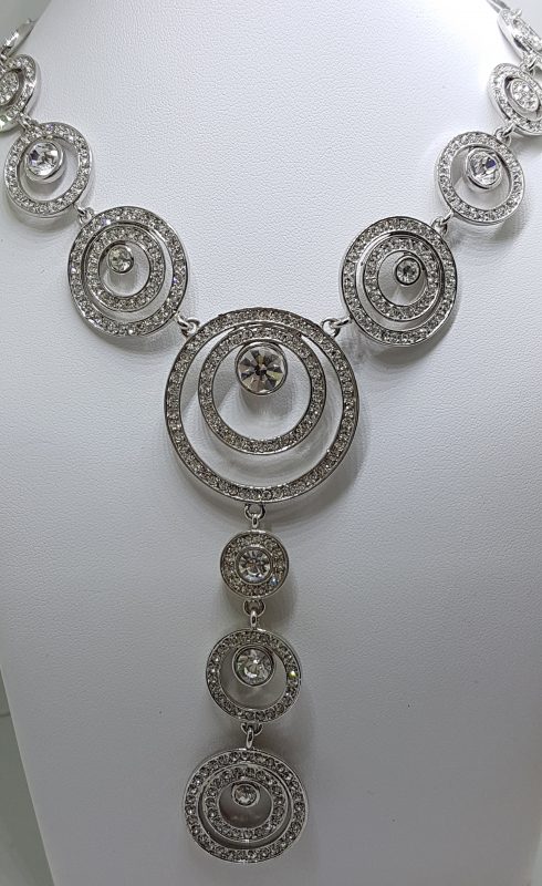 Silver Plated Swarovski Crystal Drop Large Necklace