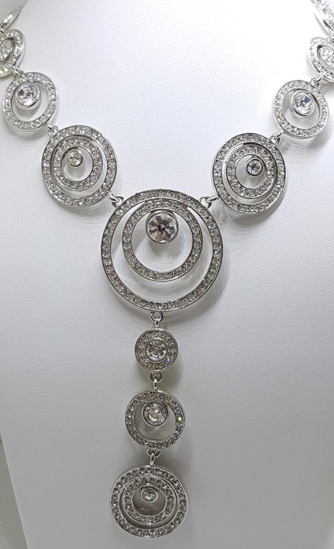 Silver Plated Swarovski Crystal Drop Large Necklace